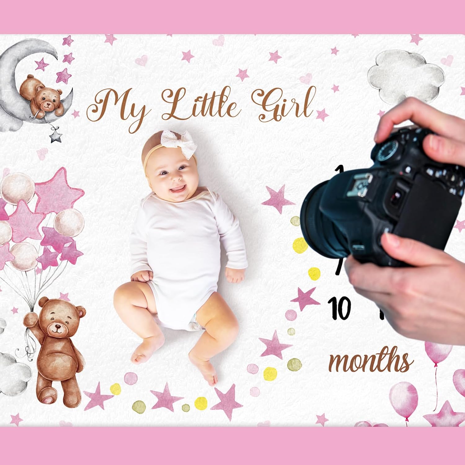 Baby Swaddle Blanket - ผ้าห่มถ่ายภาพพัฒนาการเด็กทารกประจำเดือน VIKAMA ลายหมี ดาว ลูกโป่ง ผ้าห่มฟลานเนลสำหรับห่อตัวเด็กแรกเกิด