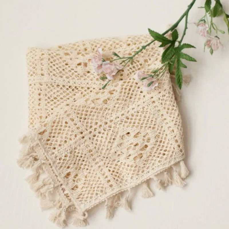 Baby Swaddle Blanket - ทารกแรกเกิดการถ่ายภาพ Props การถ่ายภาพผ้าฝ้ายผ้าห่มลูกไม้ Fotografia เด็กถ่ายภาพห่อฉากหลัง Beige