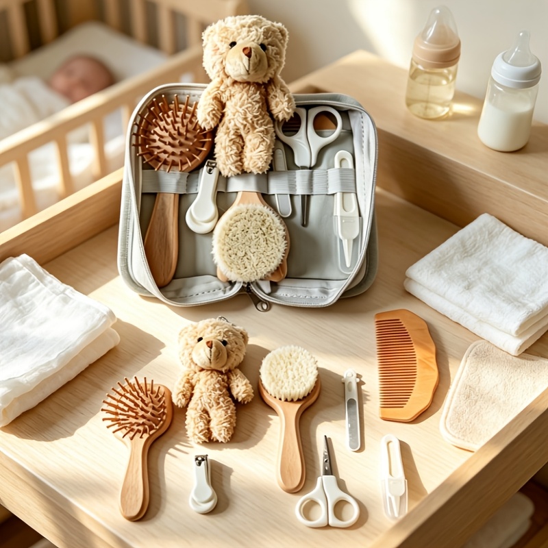 Baby Products Hygiene - ชุดผลิตภัณฑ์ดูแลทารกแบบพกพา ทำจากไม้ เหมาะสำหรับใช้ในชีวิตประจำวัน ชุดผลิตภัณฑ์เพื่อสุขอนามัยสำหรับทารก เหมาะสำหรับเป็นของขวัญ ผลิตภัณฑ์สำหรับดูแลทารกและคุณแม่