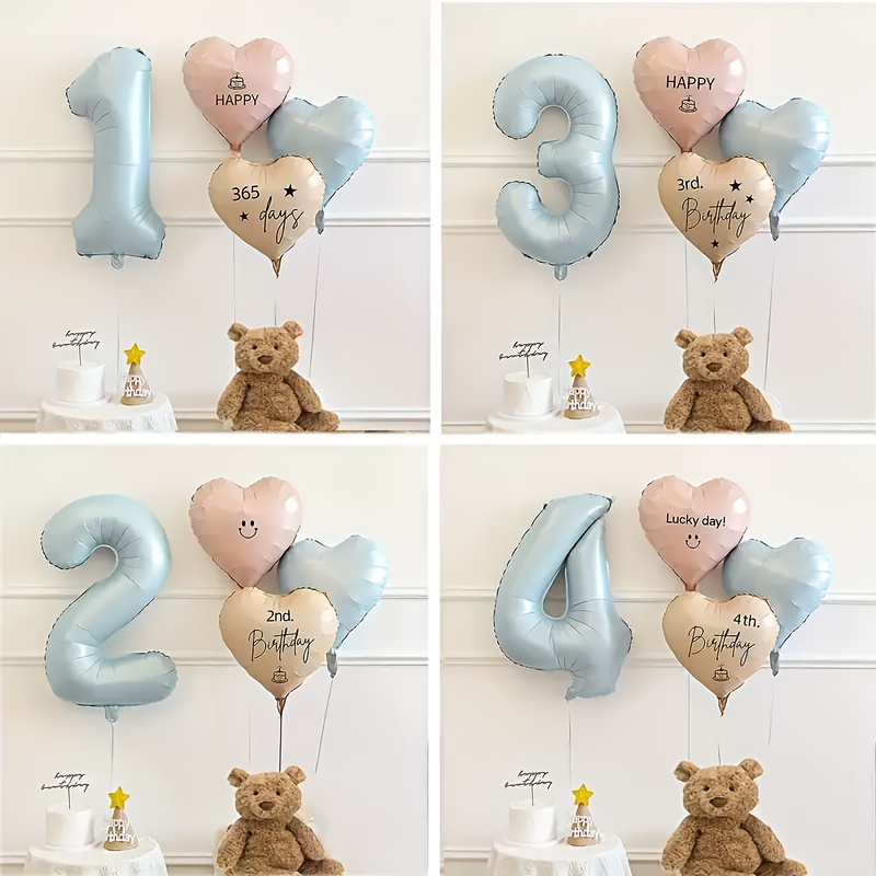 Baby Products Moisturizer - ลูกโป่งวันเกิดสีฟ้าอ่อน 4 ชิ้น พร้อมลูกโป่งฟอยล์รูปหัวใจสีชมพูครีมฟ้า ขนาด 40