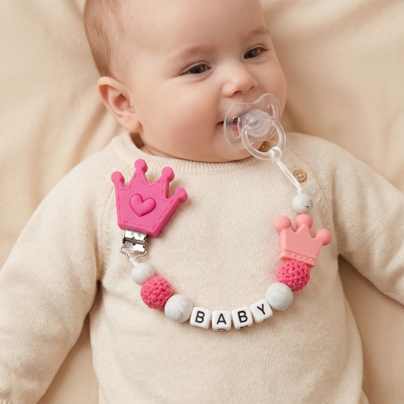 Baby Products Moisturizer - คลิปหนีบจุกนมหลอกเด็กแบบปรับแต่งได้ พร้อมชื่อส่วนตัว ที่ยึดจุกนมซิลิโคน ปลอดสาร BPA รูปมงกุฎ