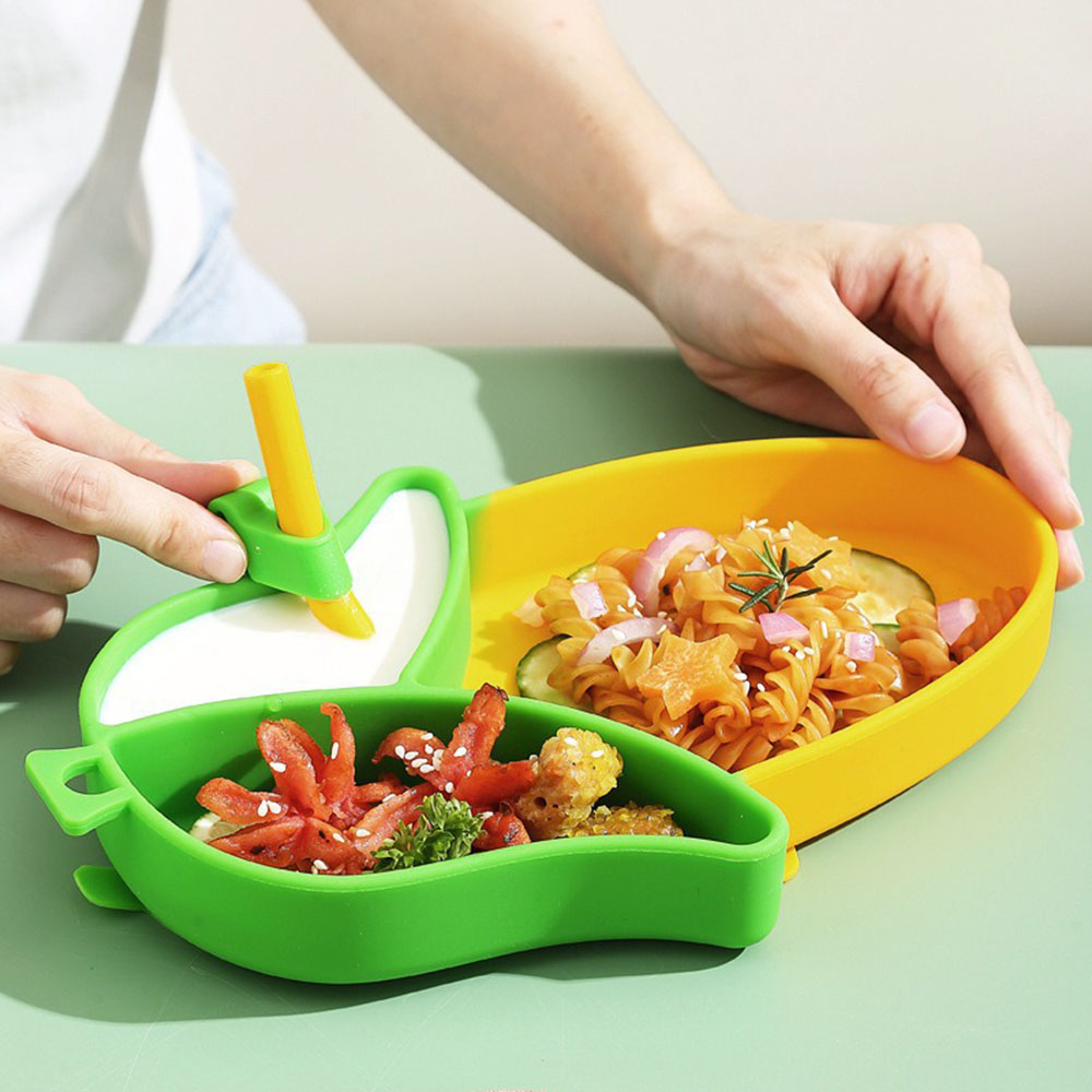 Baby Led Weaning Set - ชุดจานซิลิโคนลายการ์ตูนน่ารักแบบใหม่ พร้อมส้อมและช้อน สำหรับเด็กหัดกินด้วยตัวเอง ช่วยให้เด็กกินได้ง่ายขึ้น