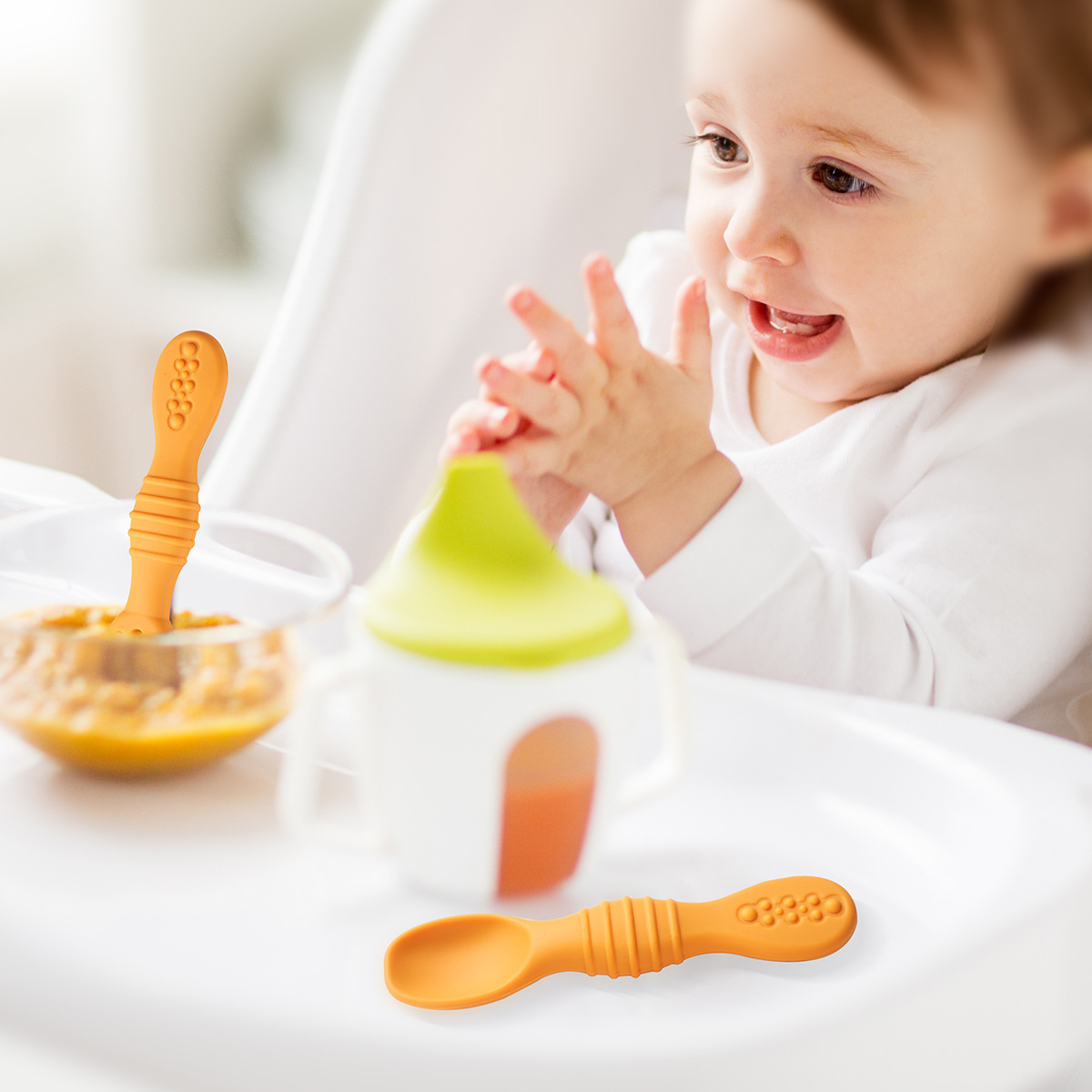 2 ชิ้น/เซ็ตซิลิโคนเด็กช้อน Fir - Baby Led Weaning Set บทวิจารณ์และราคา